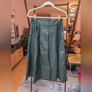 Tahari Dark Green A-Line Vegan Leather Skirt